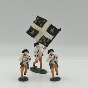 French Infantry Toy Soldiers Lot 3 Flagbearer Military Figures 3-5in Vintage